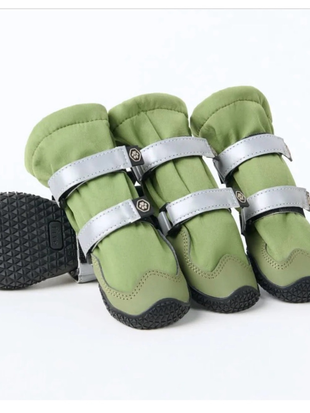 Reflective Green Dog Boots with Silver Straps